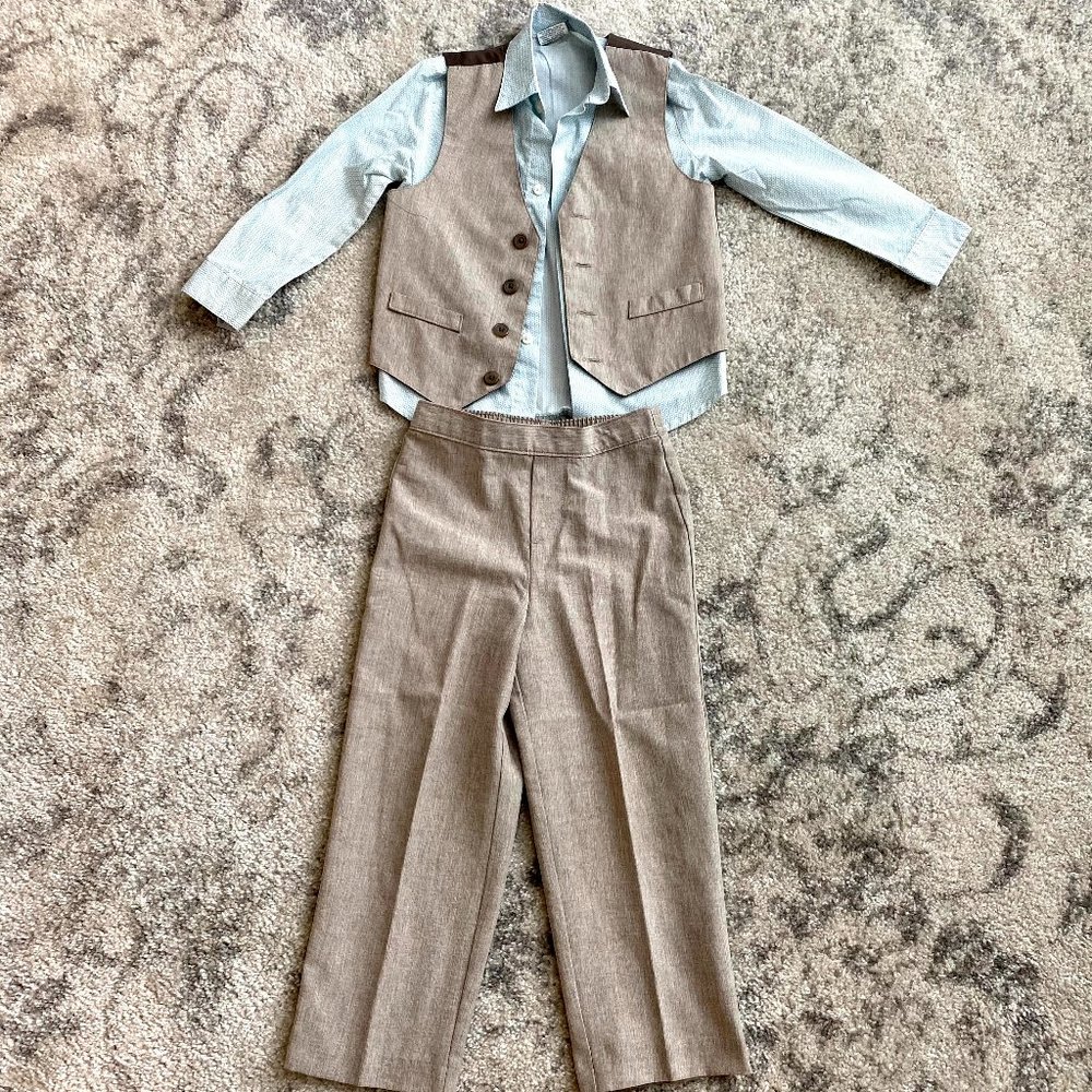 Boys 3 Piece Khaki Dress Suit Set
